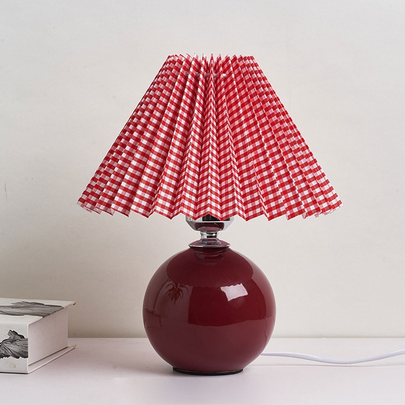 Floroux Pleated Design Table Lamp | Ceramic Base | Ambient Light | Minimalist Design | Interior Decorator