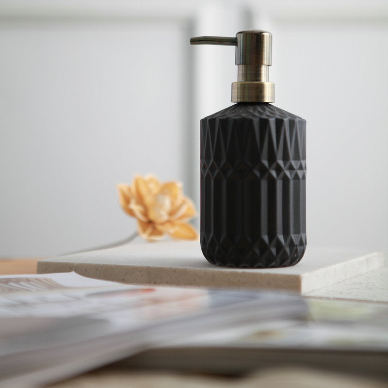 Floroux glass soap dispenser | Diamond pattern design | Stylish storage for soap | Modern bathroom decor