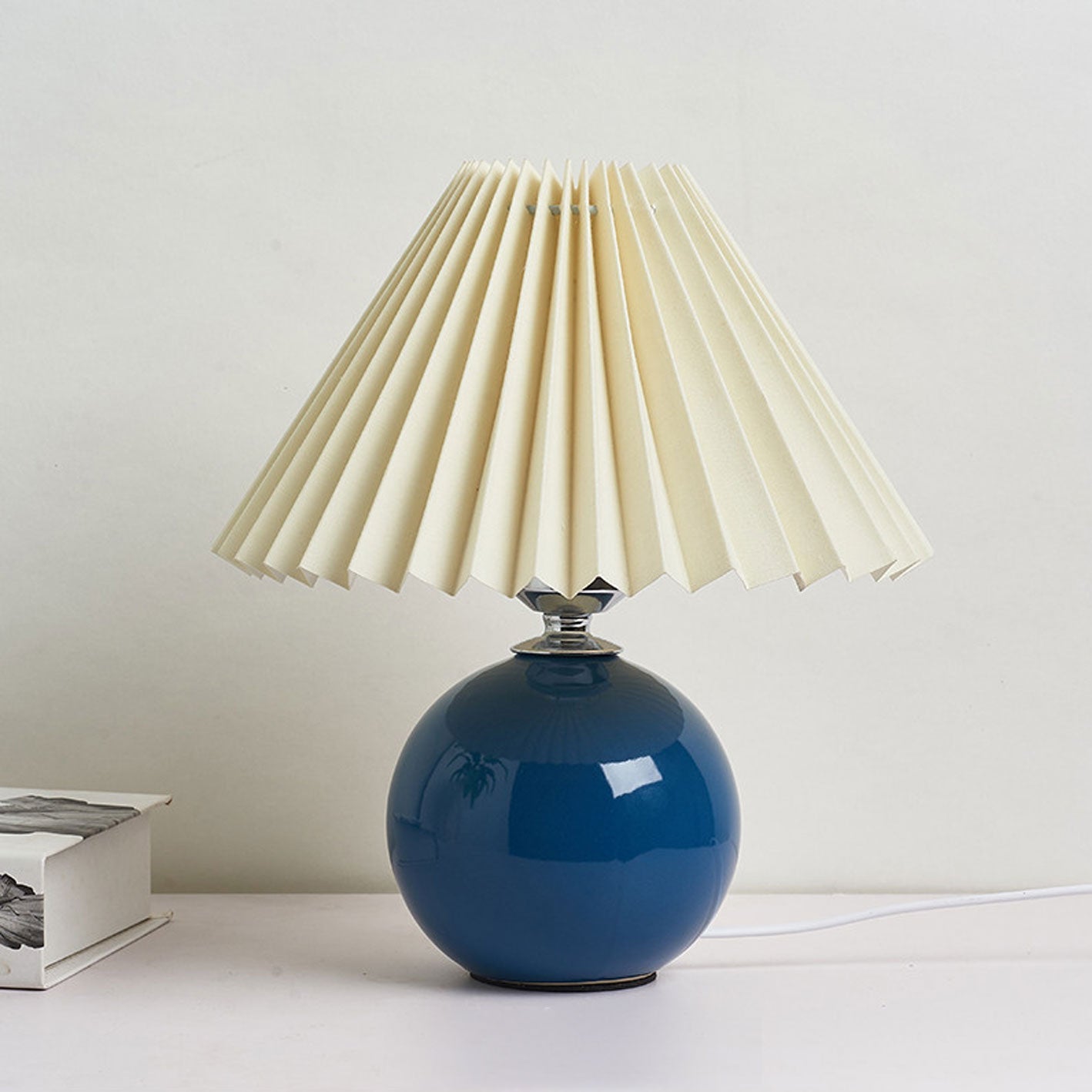 Floroux Pleated Design Table Lamp | Ceramic Base | Ambient Light | Minimalist Design | Interior Decorator