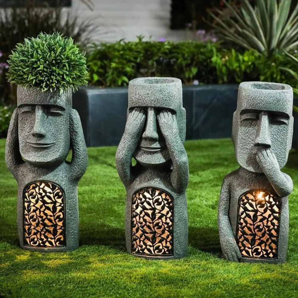 Statue de pot de fleurs avec LED solaire | Entendre Voir Parler