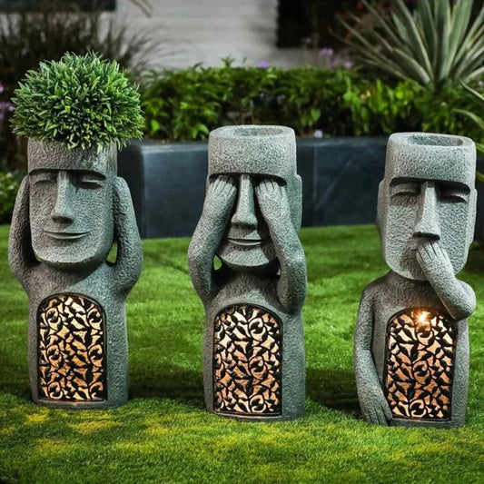 Statue de pot de fleurs avec LED solaire | Entendre Voir Parler