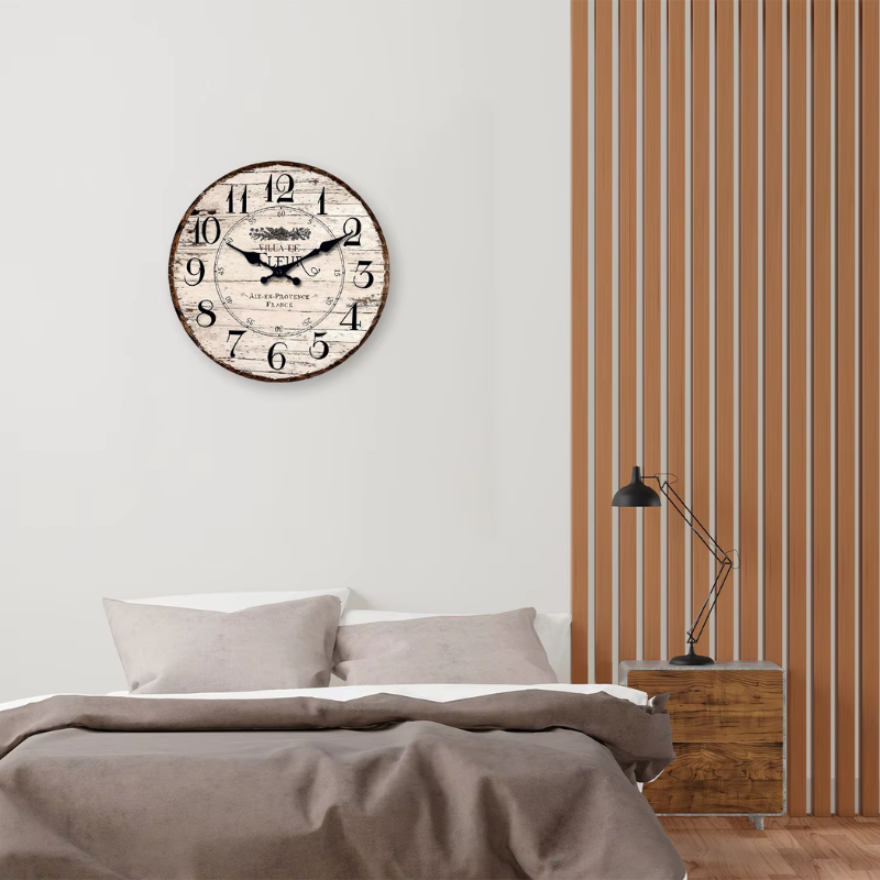 Horloge Murale Silencieuse CharmRustic – Finition Vintage en Bois, Sans Tic-Tac
