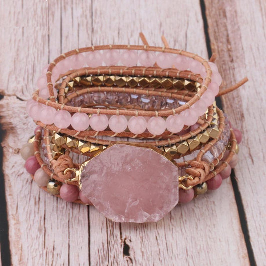 Amoria Bracelet – Élégante Candybracelet en Quartz Rose Doré