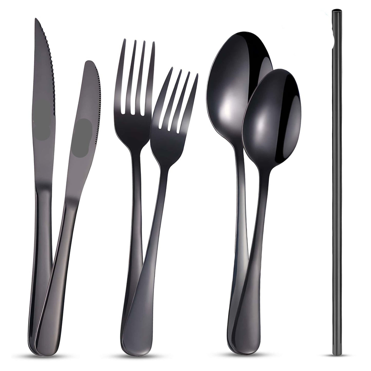 NachtServe – Ensemble de couverts en acier inoxydable noir luxe