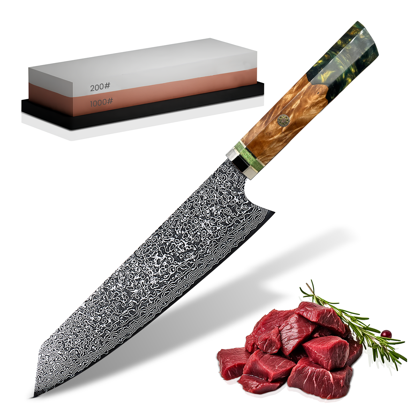Perfection Culinaire - SmaragdMes : Couteau de Chef Japonais en Acier Damas