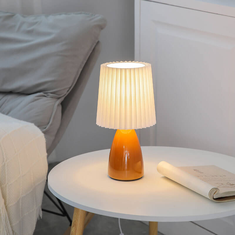 Floroux Lampe de Table Design Vintage | Abat-jour Plié | Base en Verre | Lumière Décorative & de Lecture