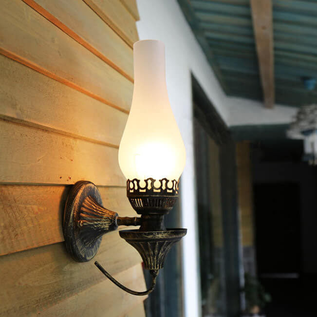 Floroux Retro Kérosène Antique Applique Murale | Design 1-Lumière | Abat-Jour en Verre | Éclairage Vintage pour Espaces de Vie