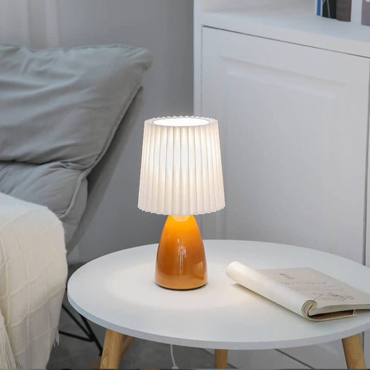 Floroux Lampe de Table Design Vintage | Abat-jour Plié | Base en Verre | Lumière Décorative & de Lecture