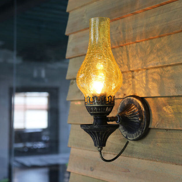 Floroux Retro Kérosène Antique Applique Murale | Design 1-Lumière | Abat-Jour en Verre | Éclairage Vintage pour Espaces de Vie