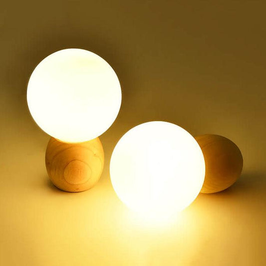 Floroux Lampe de Table en Bois Nordique avec Globe en Verre Laiton | Lumière LED | Lumière Ambiance Chaude