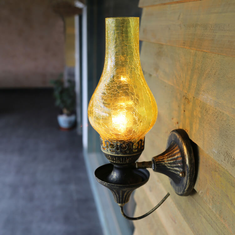 Floroux Retro Kérosène Antique Applique Murale | Design 1-Lumière | Abat-Jour en Verre | Éclairage Vintage pour Espaces de Vie