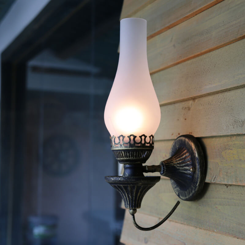 Floroux Retro Kérosène Antique Applique Murale | Design 1-Lumière | Abat-Jour en Verre | Éclairage Vintage pour Espaces de Vie