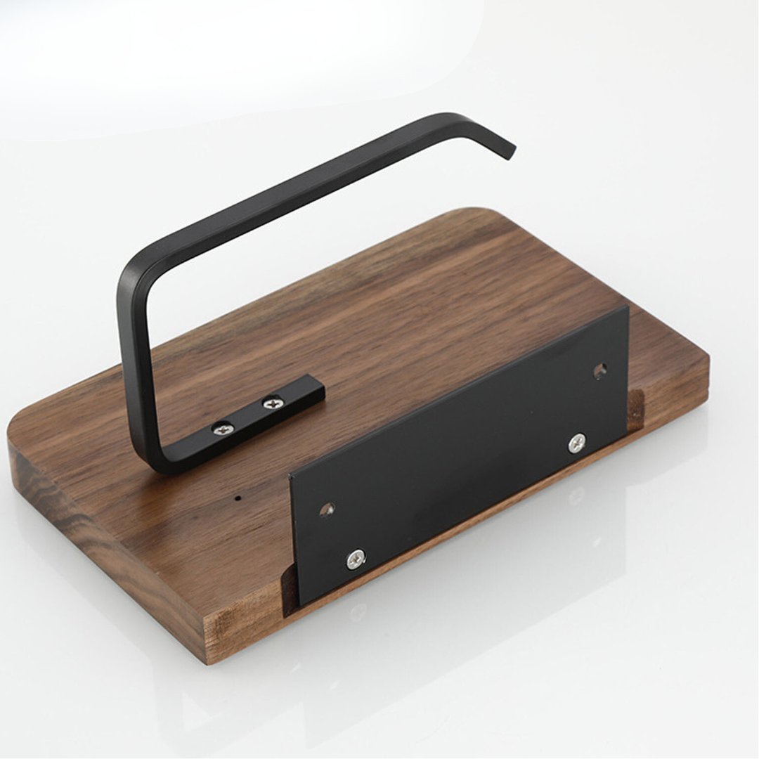 Porte-papier toilette élégant monté au mur - en bois de noyer et en inox
