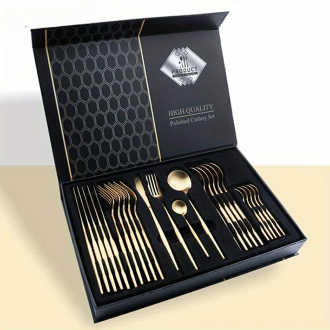 Set de couverts en or luxe – 24 pièces pour une expérience de dîner élégante