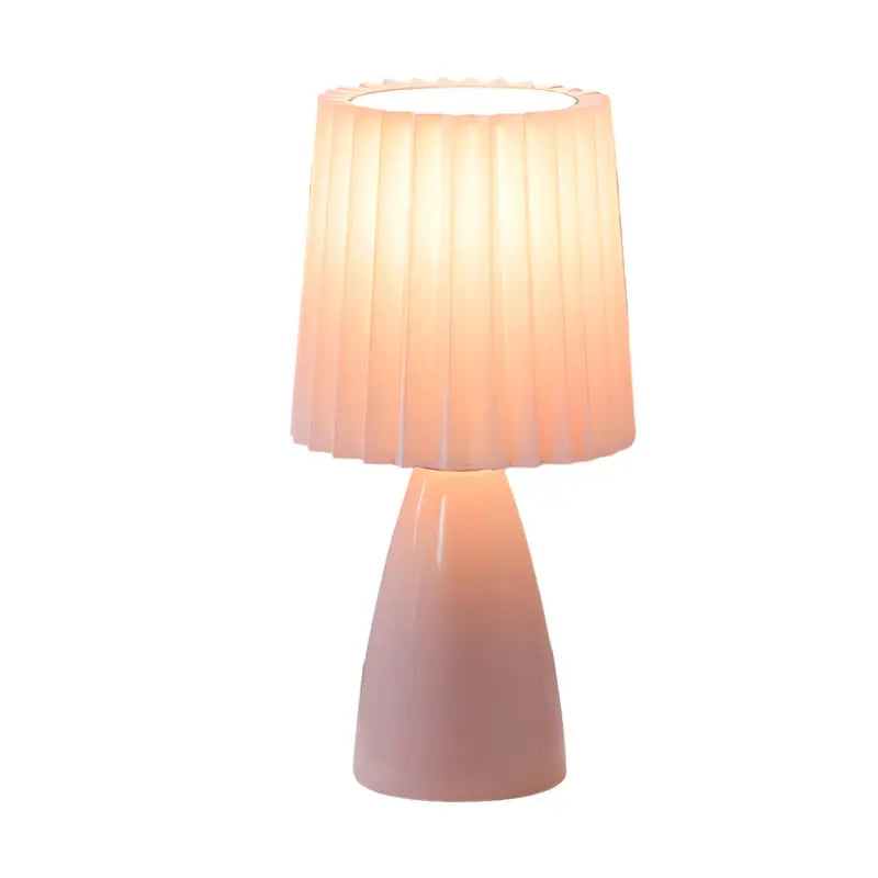 LumiAura - Lampe de table plissée en tissu de 30 cm avec base en verre et USB, Dimmable