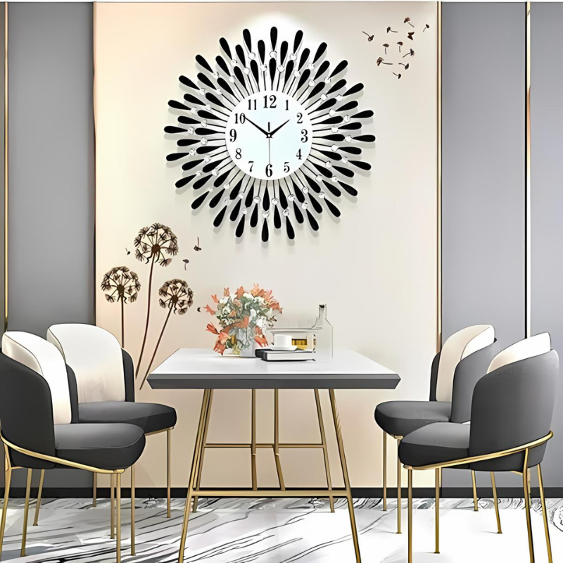Floroux Élégance | Horloge murale luxueuse avec décorations en cristal