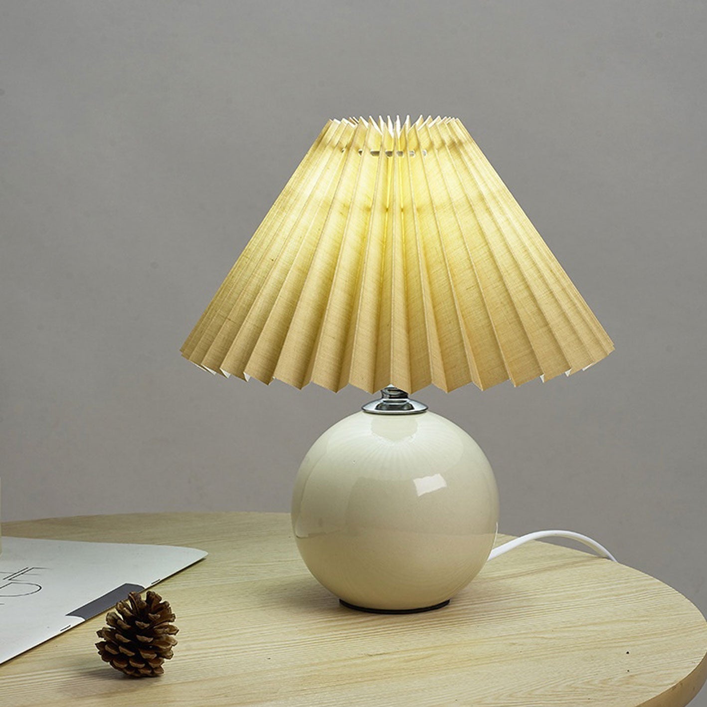 Floroux Pleated Design Table Lamp | Ceramic Base | Ambient Light | Minimalist Design | Interior Decorator
