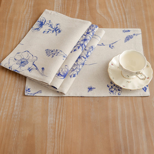 Sets de sous-verres en coton-lin imprimés illustrés - Ensemble de 4