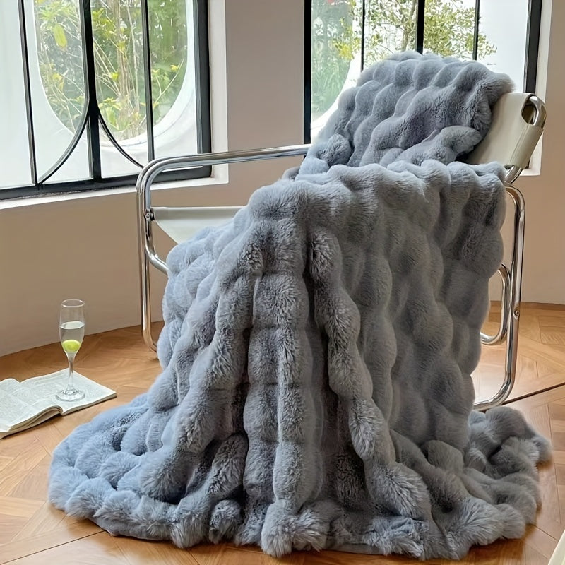 1 Pièce Fausse Fourrure de Lapin Couverture Boule Polaire - Couverture Douillette et Luxueuse pour Canapé, Épaisse Couverture en Polaire Chaude pour Sieste et Climatisation