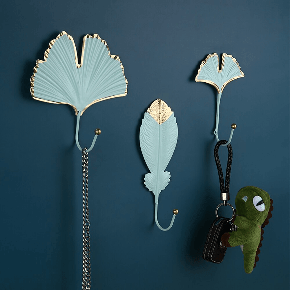 Crochet mural en métal Floroux en forme de feuille | Décor élégant et fonctionnel | Disponible en or et bleu