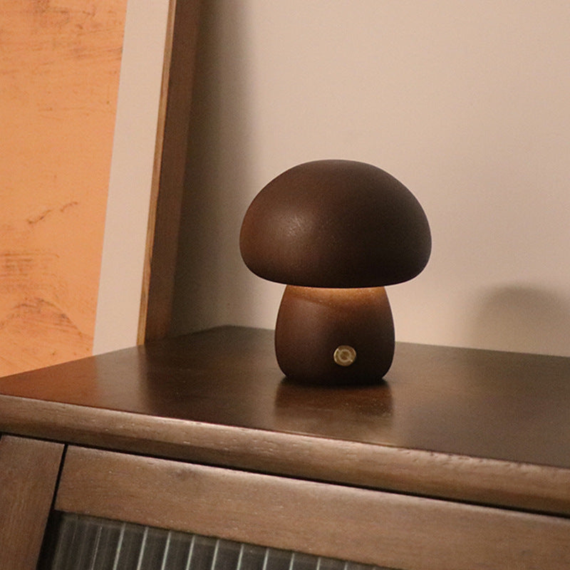 Lampe de table nuit champignon en bois