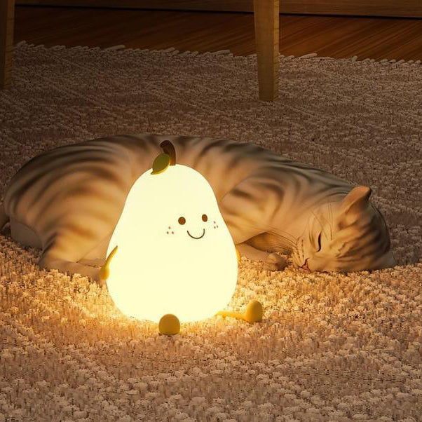 Floroux Lampe de nuit LED créative | Forme de poire en silicone | Lampe de table USB | Lumière d'ambiance sept couleurs