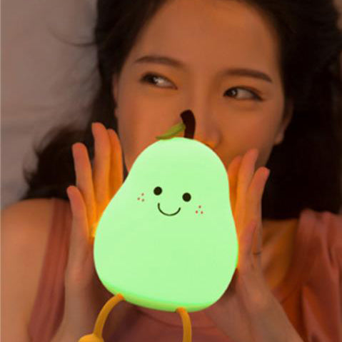 Floroux Lampe de nuit LED créative | Forme de poire en silicone | Lampe de table USB | Lumière d'ambiance sept couleurs