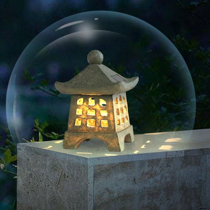 Floroux Pagoda Solar Light | Outdoor Resin Housing | Decorative Garden Light | Landscape Lighting