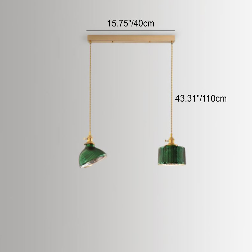 Floroux Chandelier Vintage Nordic | Brass & Green Glass | Pendant Lamp 1/2/3 Lights | Elegant Design