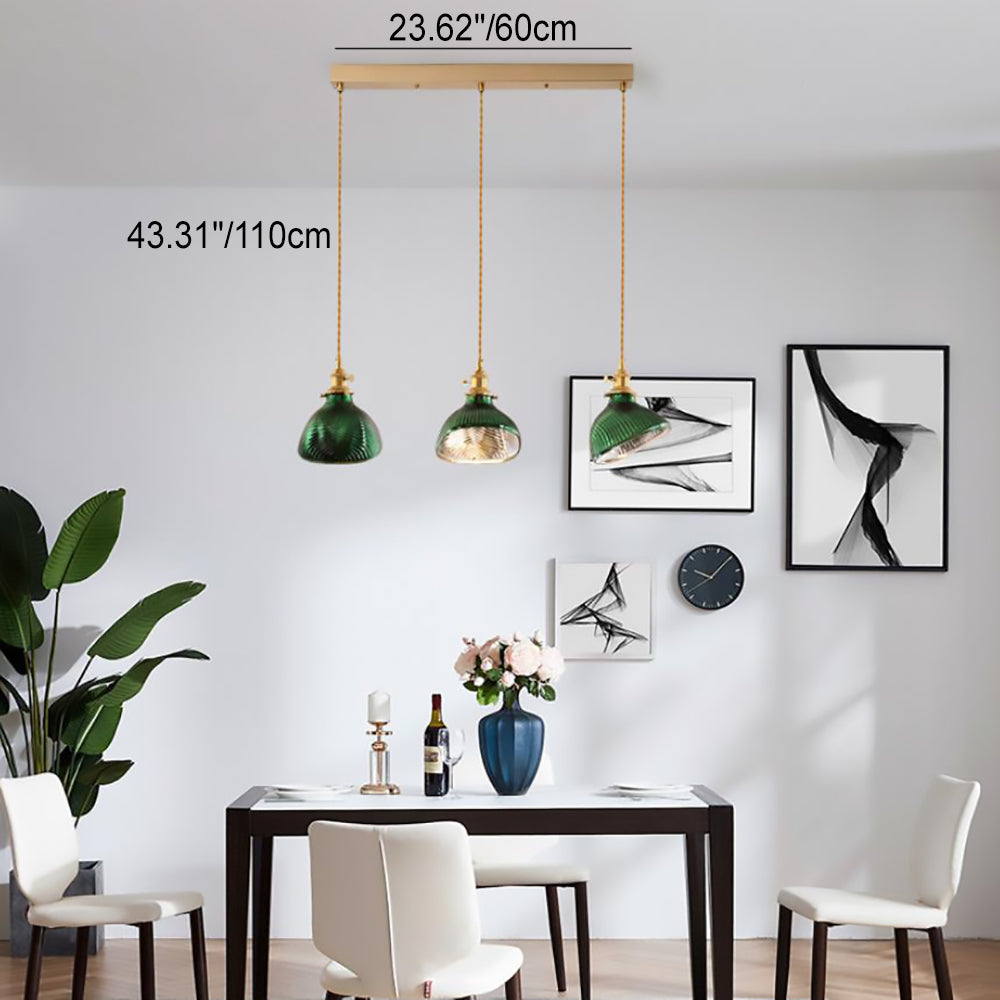 Floroux Chandelier Vintage Nordic | Brass & Green Glass | Pendant Lamp 1/2/3 Lights | Elegant Design