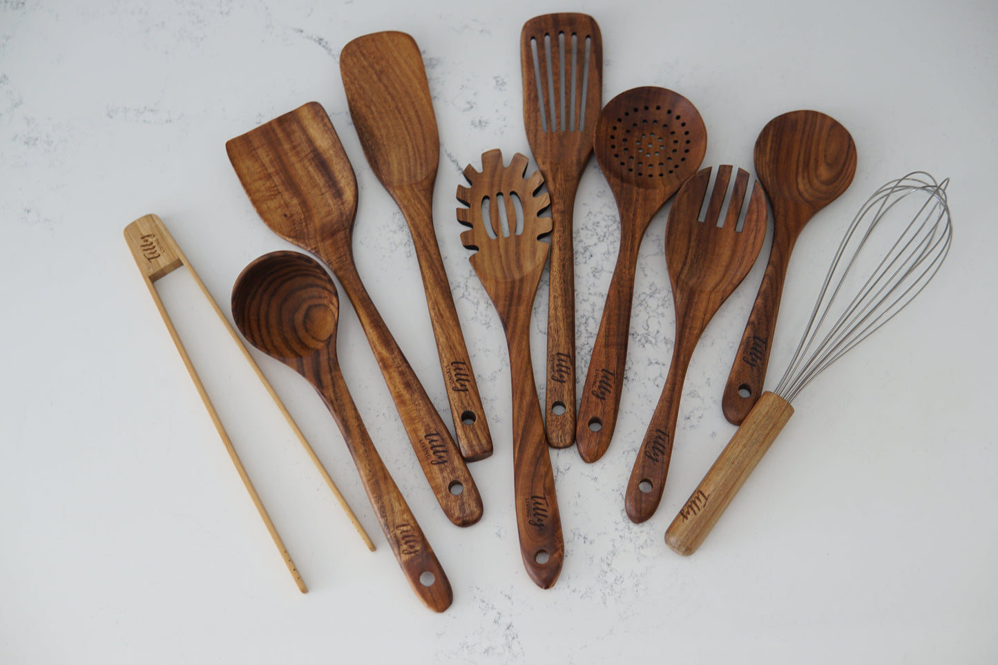 Udgita - Set d'ustensiles de cuisine de 10 pièces en bois de teck