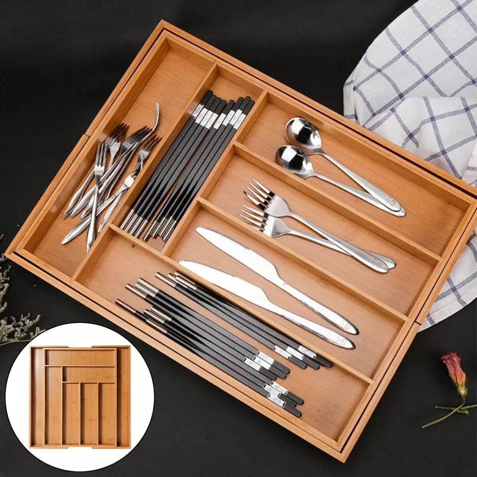 Organisateur de couverts en bambou extensible