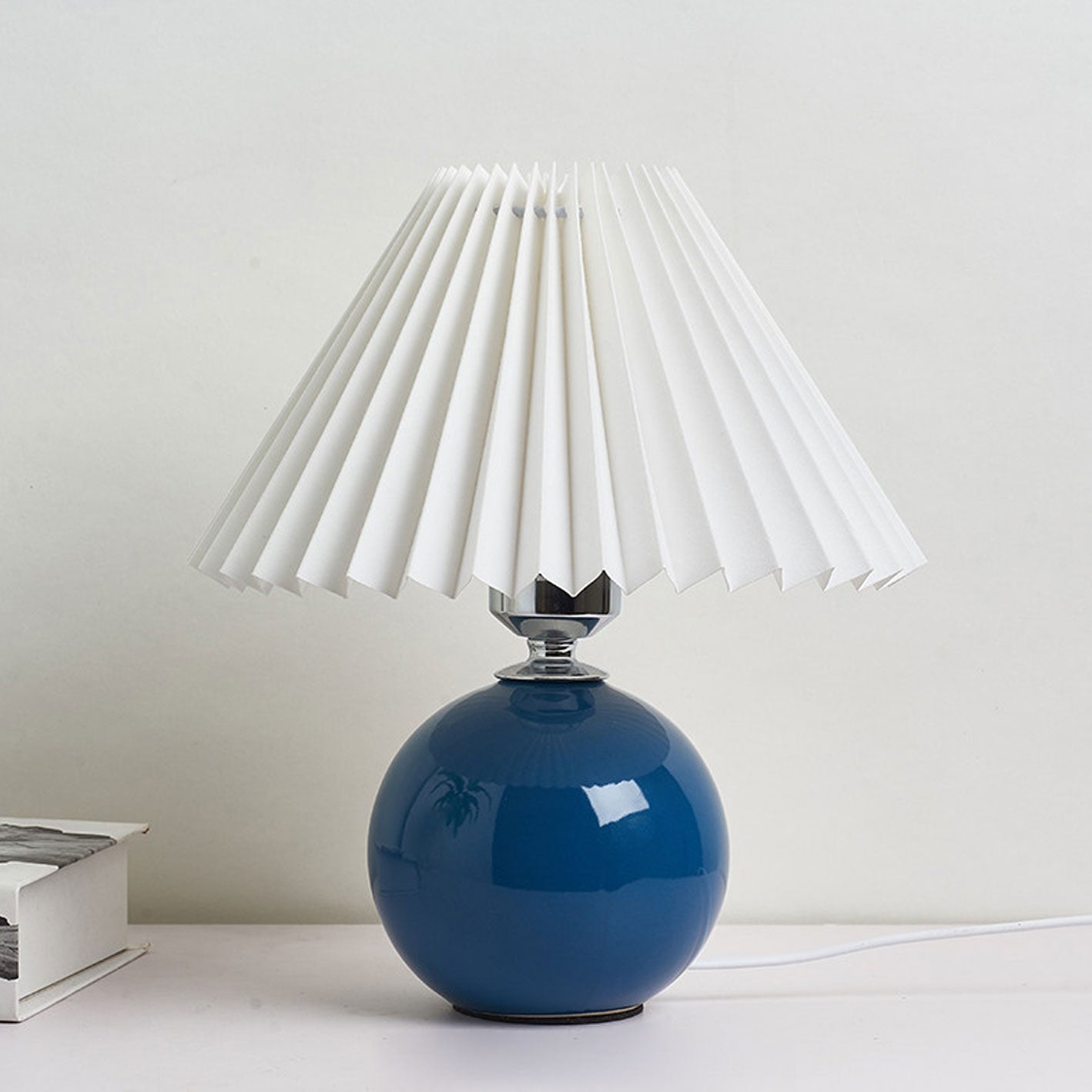 Floroux Pleated Design Table Lamp | Ceramic Base | Ambient Light | Minimalist Design | Interior Decorator