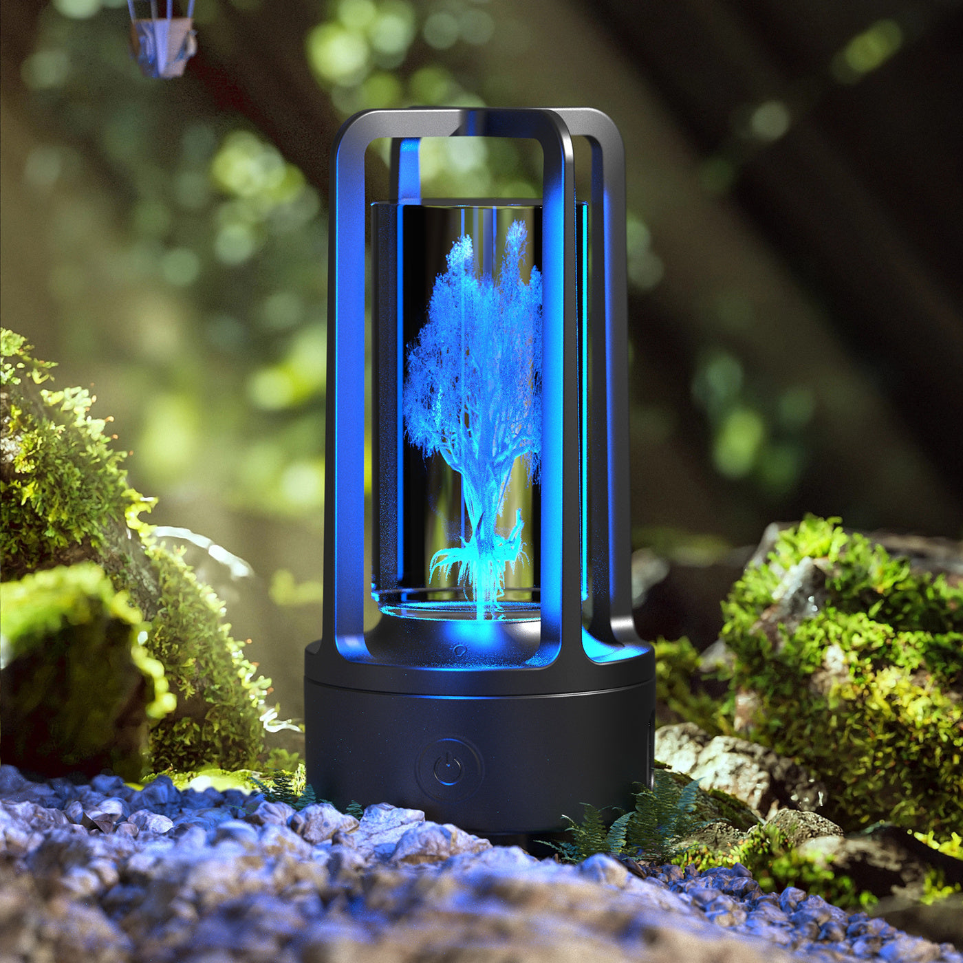 2-en-1 Lampe de nuit en cristal avec fleurs de l'arbre noir et enceinte Bluetooth lampe de bureau
