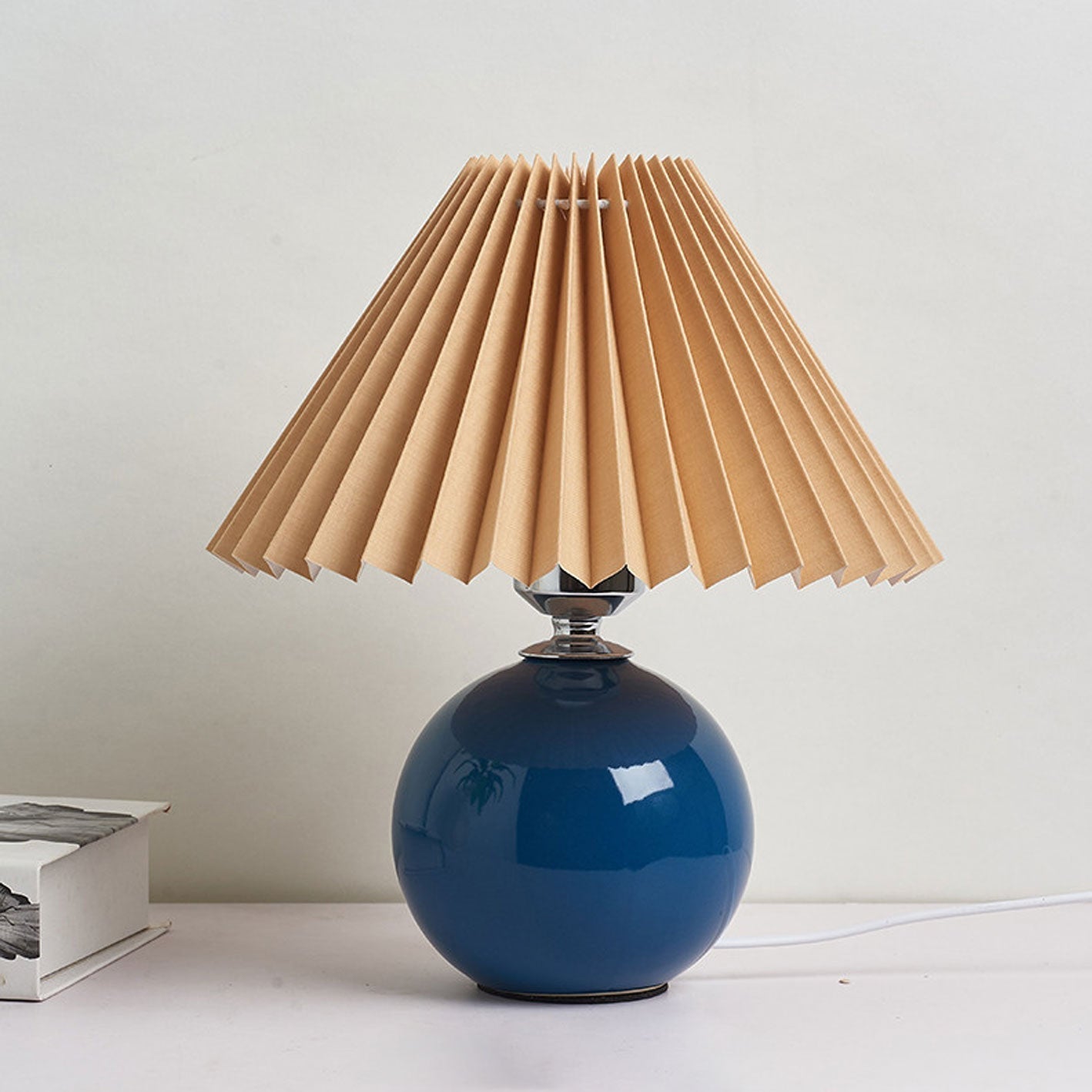 Floroux Pleated Design Table Lamp | Ceramic Base | Ambient Light | Minimalist Design | Interior Decorator