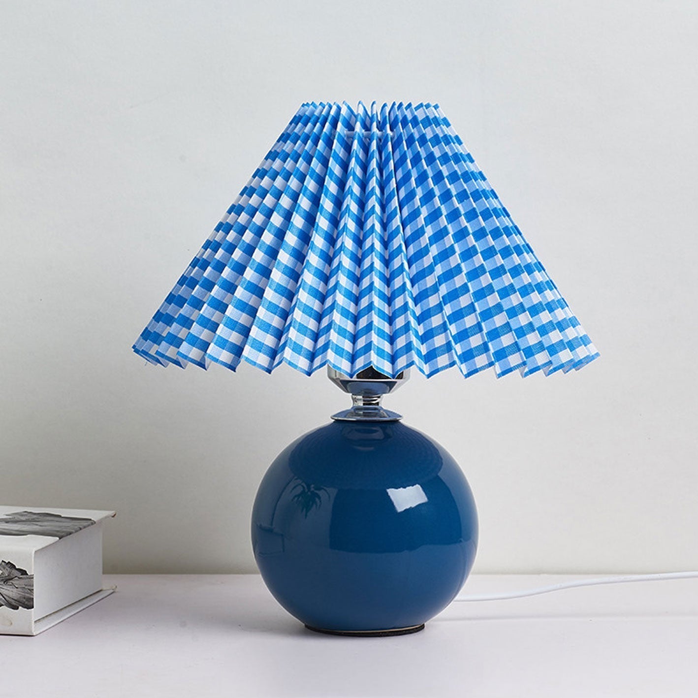 Floroux Pleated Design Table Lamp | Ceramic Base | Ambient Light | Minimalist Design | Interior Decorator