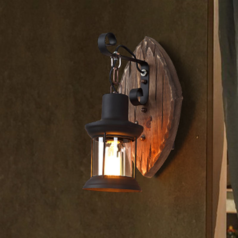 Floroux Vintage Lampe murale en bois | Abat-jour en fer | Style ferme | Parfait pour salle à manger