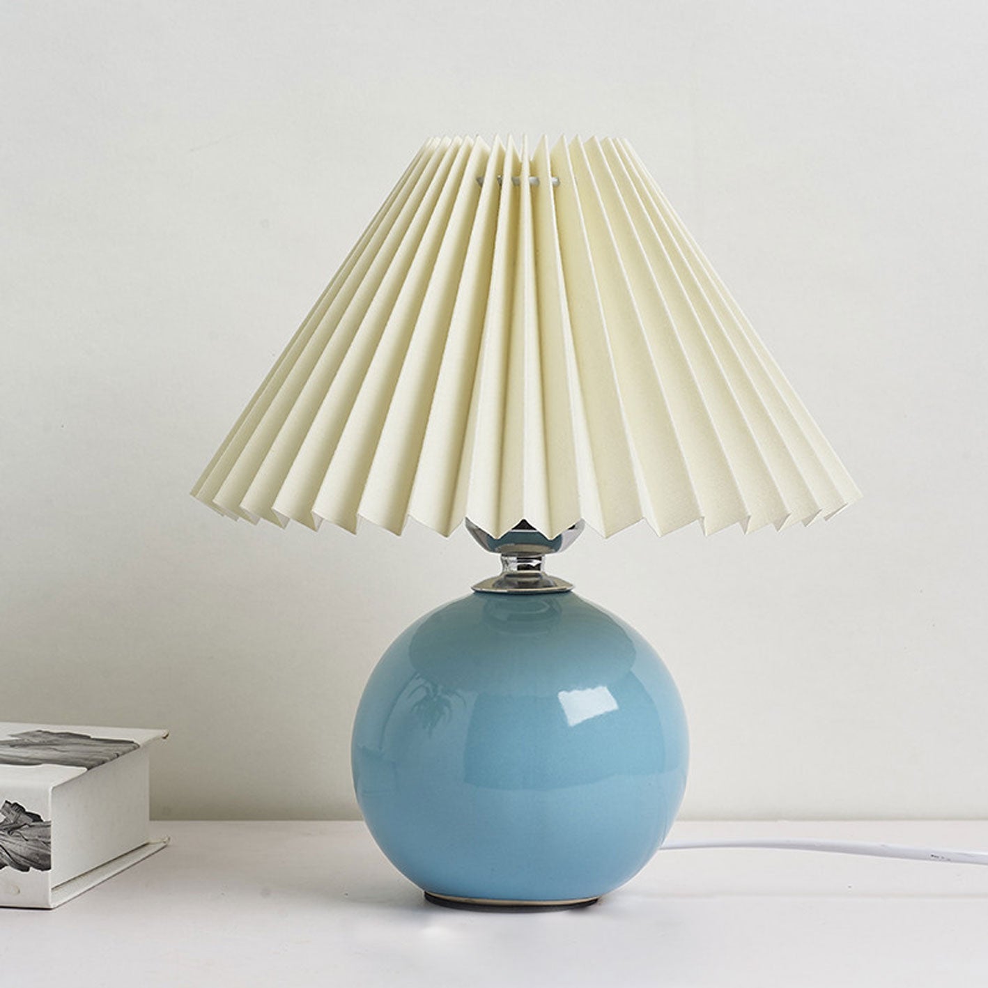 Floroux Pleated Design Table Lamp | Ceramic Base | Ambient Light | Minimalist Design | Interior Decorator
