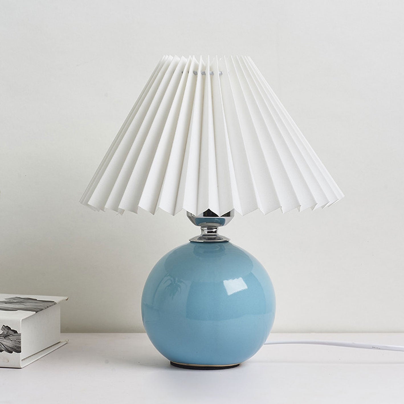 Floroux Pleated Design Table Lamp | Ceramic Base | Ambient Light | Minimalist Design | Interior Decorator