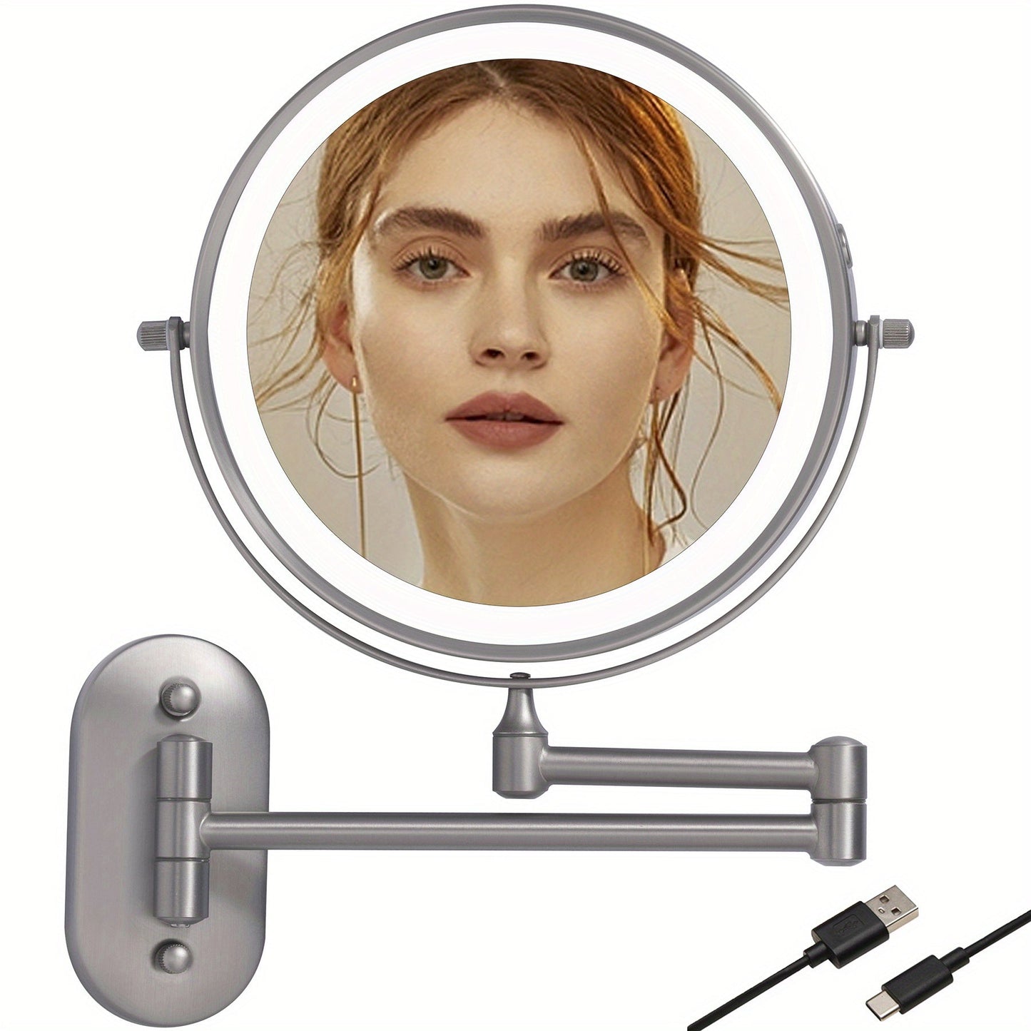 Miroir de maquillage ED avec éclairage - Double face, 3/5/7/10X de grossissement, lumières LED dimmables, bras extensible