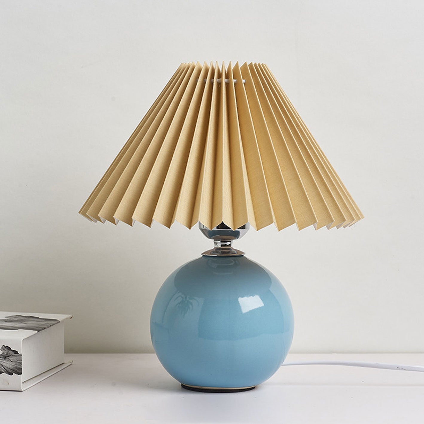 Floroux Pleated Design Table Lamp | Ceramic Base | Ambient Light | Minimalist Design | Interior Decorator