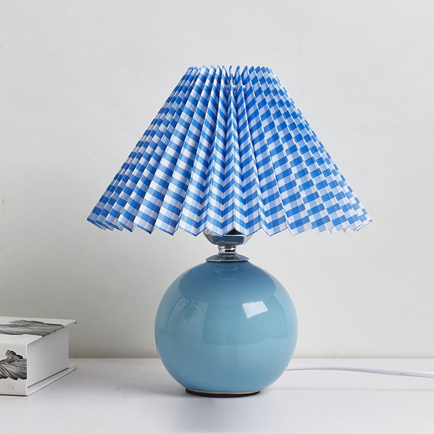 Floroux Pleated Design Table Lamp | Ceramic Base | Ambient Light | Minimalist Design | Interior Decorator