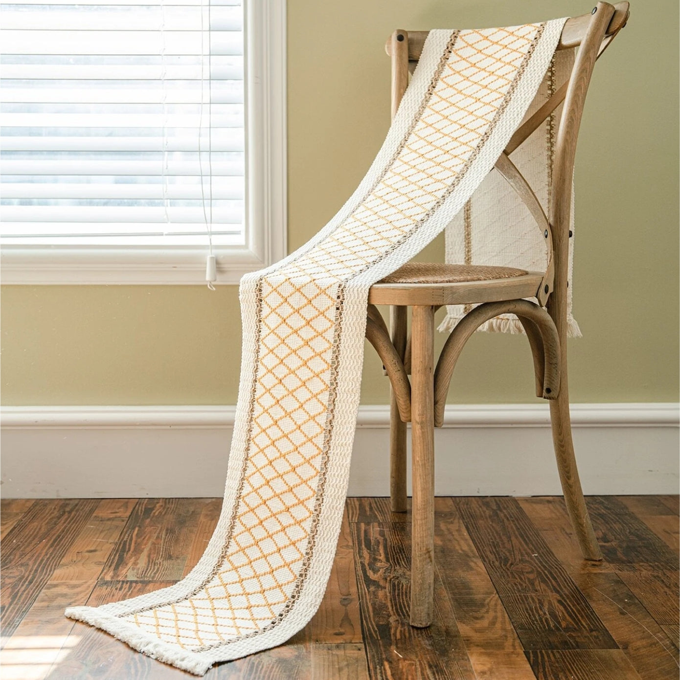 Nappe en corde de chanvre tissée à motif géométrique