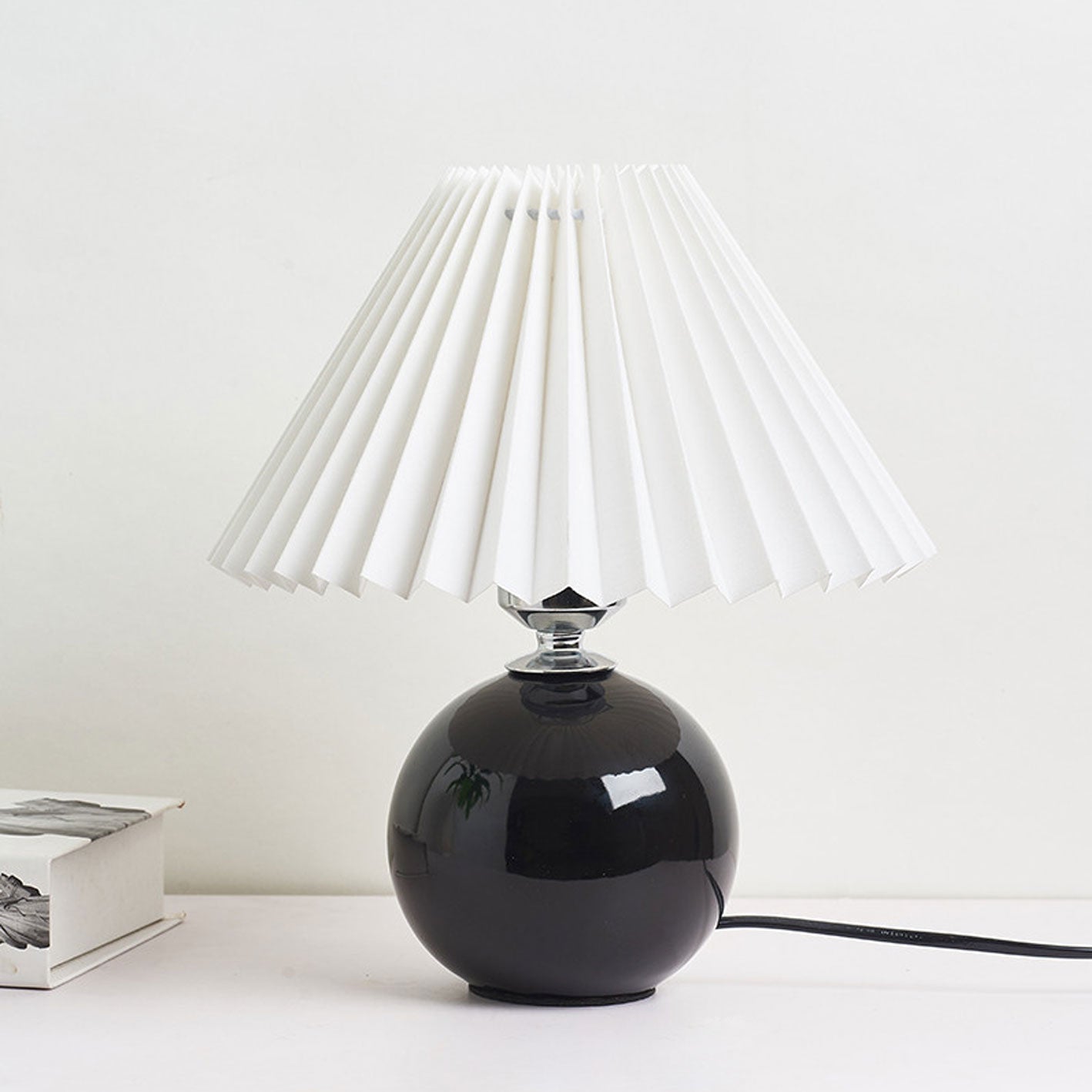 Floroux Pleated Design Table Lamp | Ceramic Base | Ambient Light | Minimalist Design | Interior Decorator