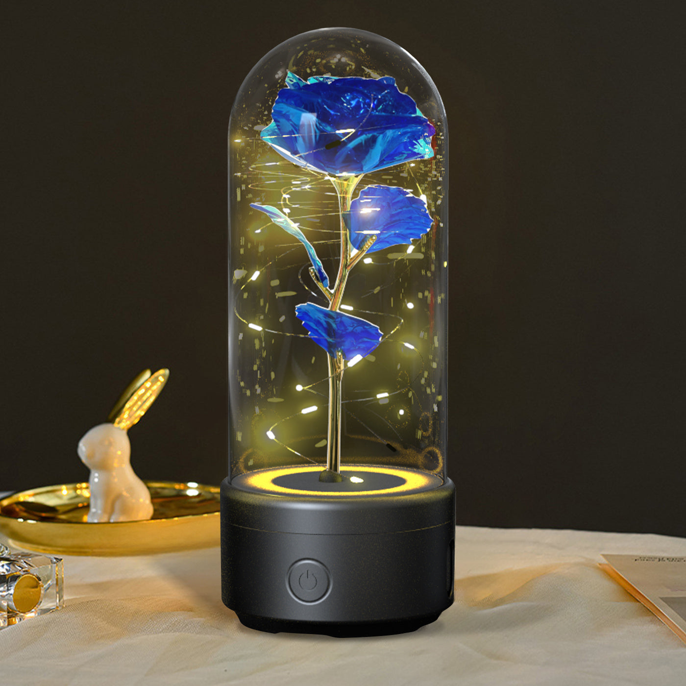 2-en-1 Rose Haut-parleur Verre Couverture Lampe - Base Blanche