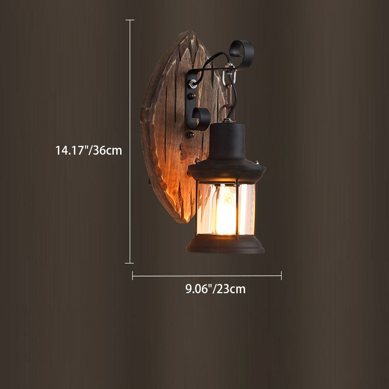 Floroux Vintage Lampe murale en bois | Abat-jour en fer | Style ferme | Parfait pour salle à manger