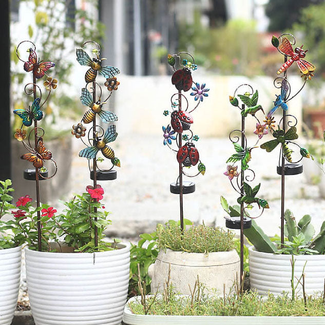 Floroux Solar Garden Lamp | Metal Design | Butterfly, Dragonfly, Hummingbird | Landscape Lighting