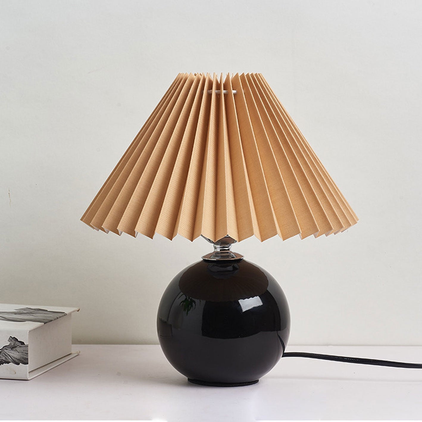 Floroux Pleated Design Table Lamp | Ceramic Base | Ambient Light | Minimalist Design | Interior Decorator