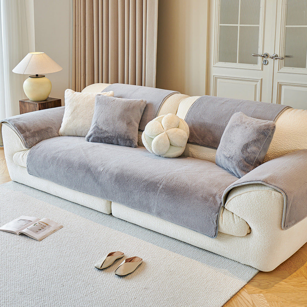 Faux-Mink-Fur Tapis Antidérapant Housse de Canapé