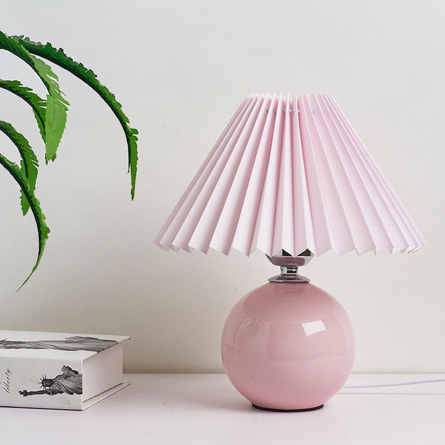 Floroux Pleated Design Table Lamp | Ceramic Base | Ambient Light | Minimalist Design | Interior Decorator